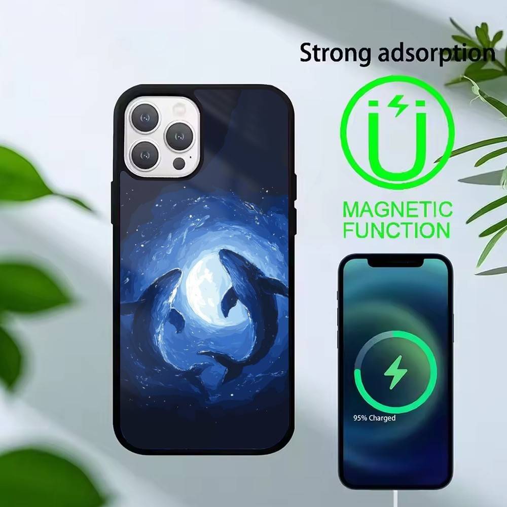 Чехол для телефона "Падение кита" для iPhone 17, 16, 15, 14, 13 Plus, Pro Max Магнитный Для Magsafe Беспроводная зарядка