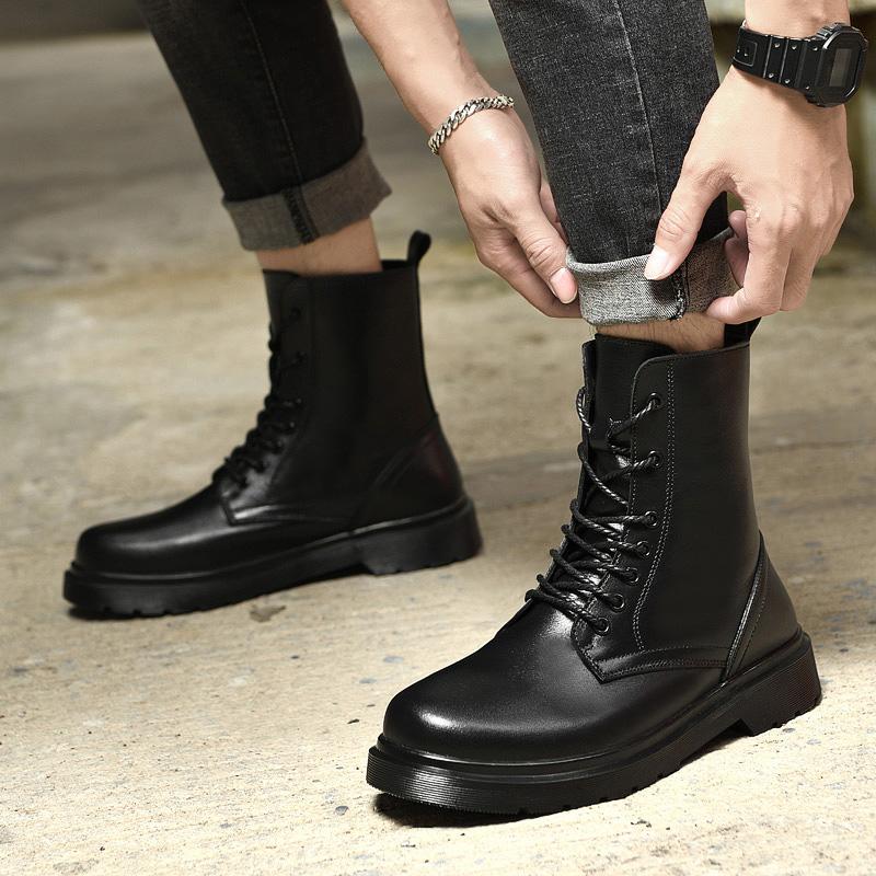Мужские ботинки из натуральной кожи, повседневная обувь для отдыха на открытом воздухе, зимние теплые ботинки для снега, высокие дизайнерские рабочие ботинки, высококачественные мужские ботинки