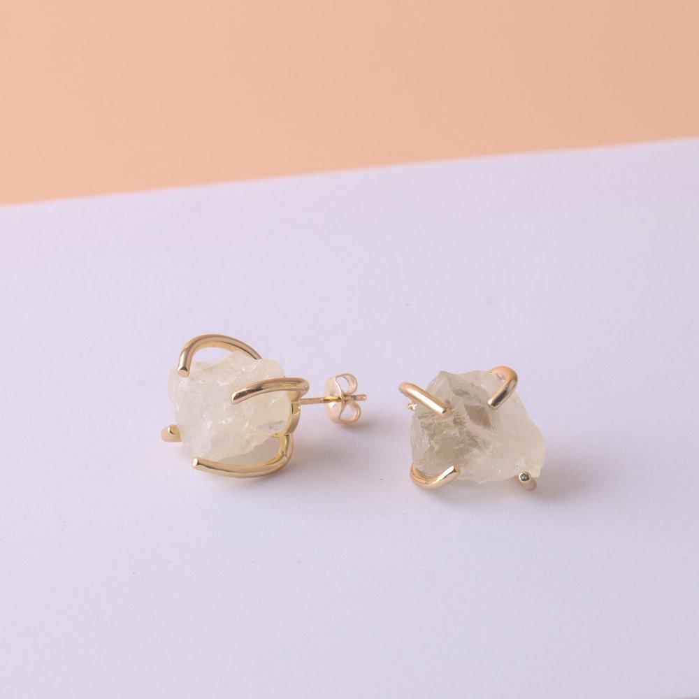 Серьги из натуральных драгоценных камней для женщин - Позолоченные 18 карат сырым аметистом и розовым кварцем, серьги-гвоздики с кристаллами для исцеления