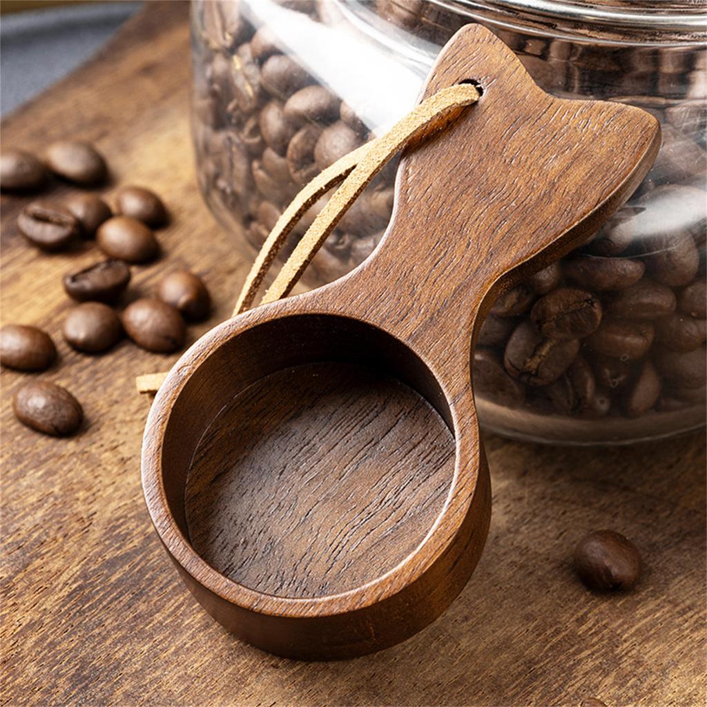 Short Handle Coffee Bean Scoop Walnut Wood Compacts Design For Precise Coffee Grounds Measuring Kitchen Tool Utensils
