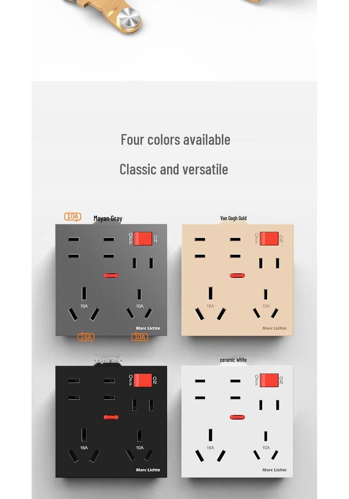 86-Type Concealed 16A High-Power AC Wall Socket with 10A Two/Three-Pin Plug and Switch