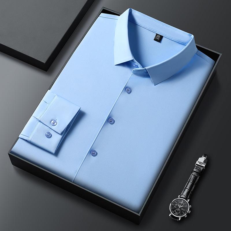 Весенняя мужская бесшовная немнущаяся рубашка в стиле business casual с длинным рукавом