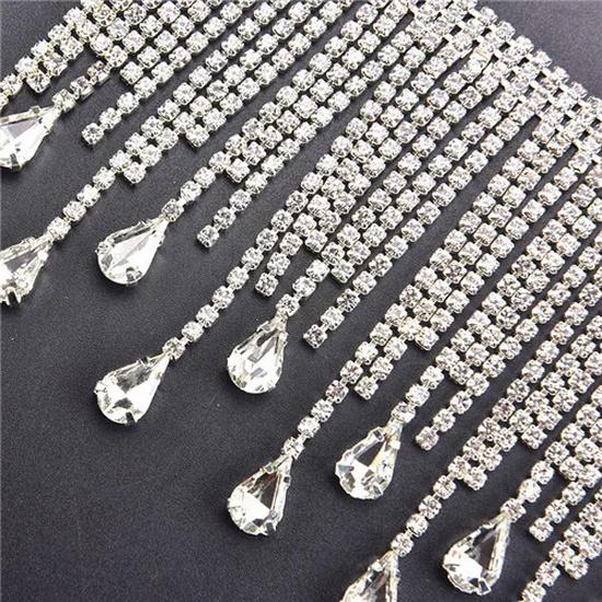 Beautiful Long Tassels Crystal Silver Diamond Chain Wedding Dress Necklace Garment Diy Decoration Sewing Costume Applique Trims
