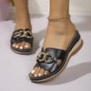 Fashion New Ladies Shoes Open Toe Women's Slippers Plus Size Outdoor Casual Slippers Women Metal Decoration Round Toe Wedges Sandals