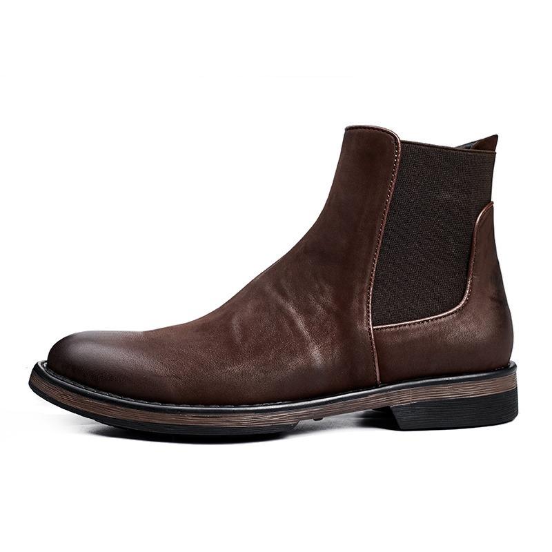 Chelsea Boots Men's High-Top Leather Shoes Locomotive Boots Men's Boots Winter Velvet Cotton Shoes Leather Boots Mid-Top Martin Boots Men