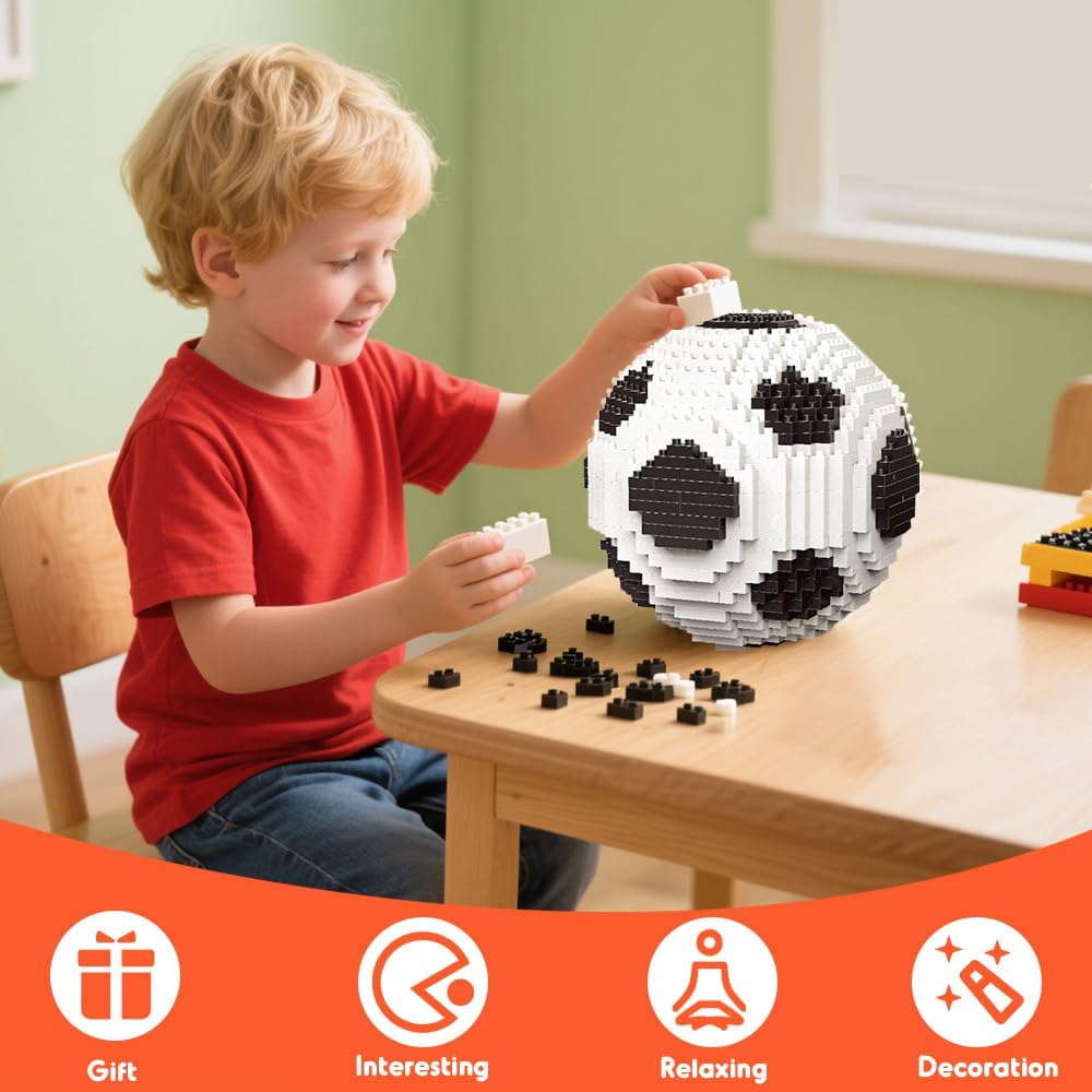YANGUN Football Building Blocks Set, Miniature 3D Football Educational Toy, Building Blocks Decorations, Football Gifts for Adults and Children