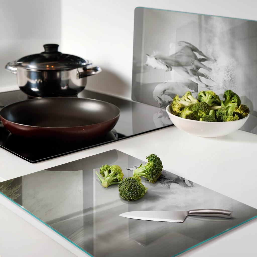 Two Decorative Tempered Glass Chopping Boards White Horses 2x40x52 cm