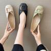 Single Shoes Women's New Square Head Ladyshoes Flat-soled Grandma Shoes Doudou Shoes Women