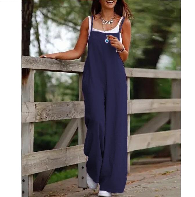 Летний однотонный женский повседневный комбинезон с карманами и подтяжками