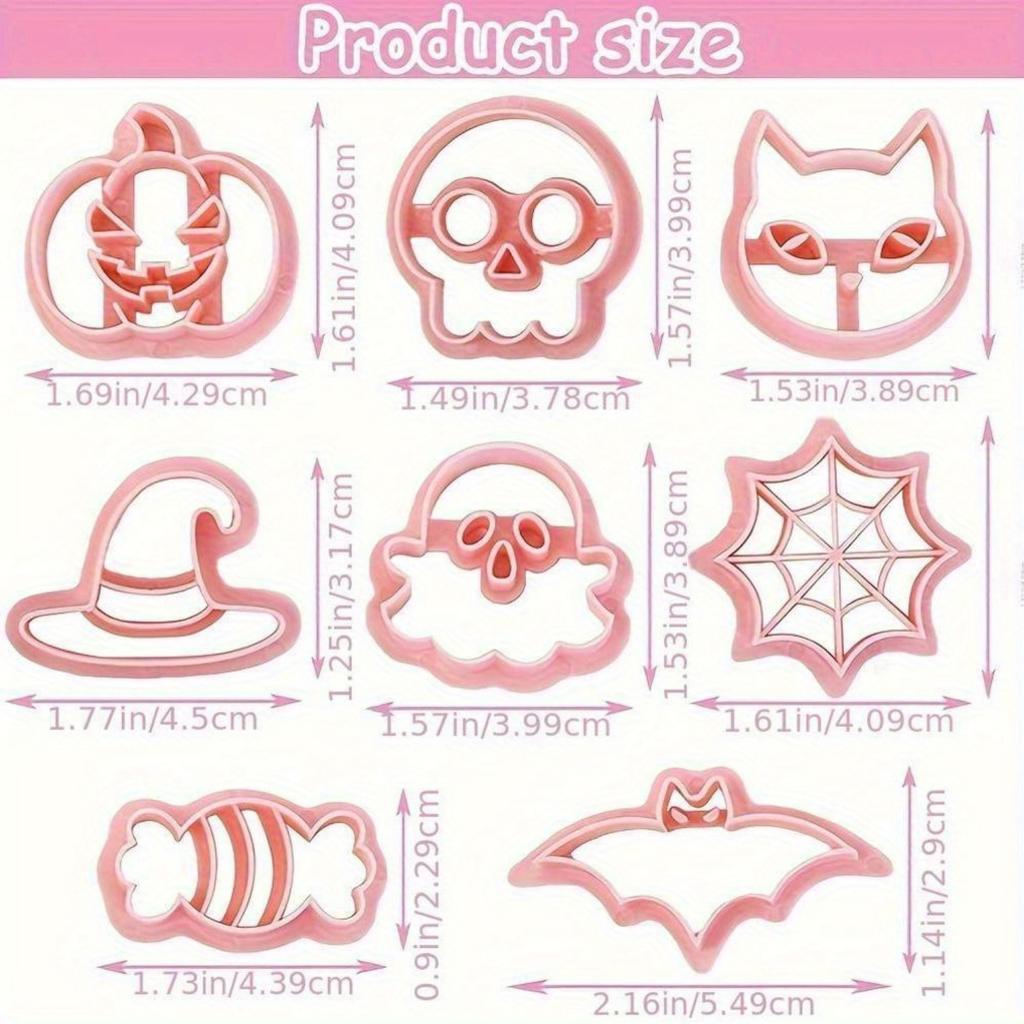 Набор из 8 формочек для печенья на Хэллоуин - многоразовые пластиковые формы для выпечки, изготовления конфет и украшения тортов - идеальные принадлежности для вечеринок, сладости на Хэллоуин