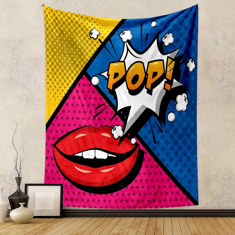 Pop Art Style Lips and Comic Burst Design Patterned tapestry home decor, suitable for bedroom and living room, gift