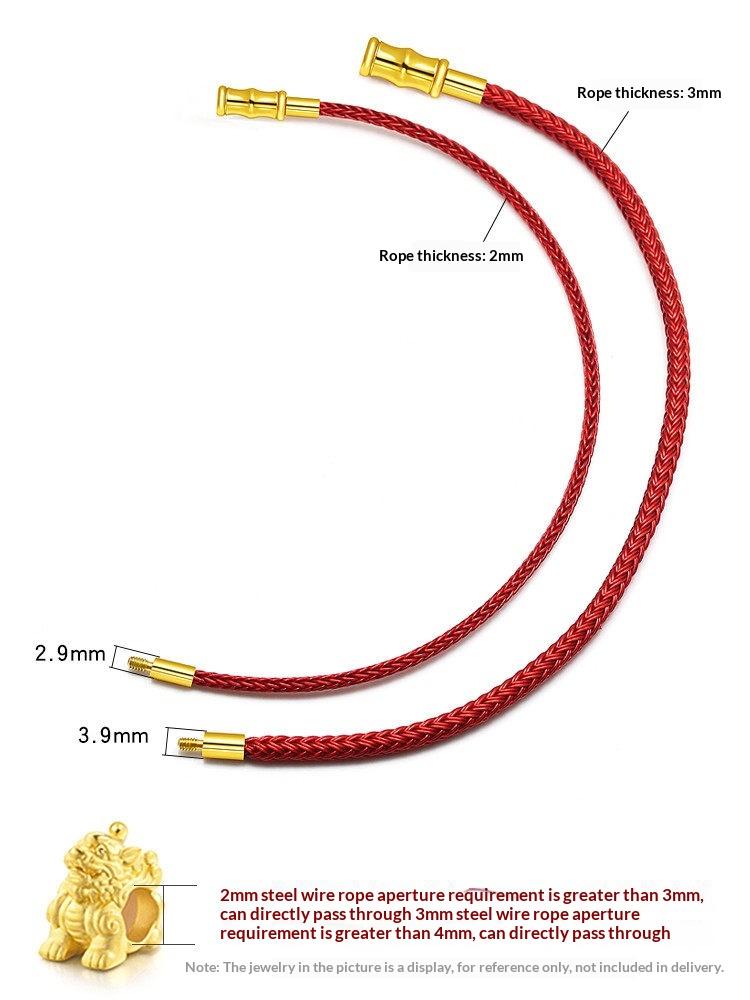 XD MB233 Waterproof Alloy Steel Wire Rope Bracelet Red Zodiac Year Fortune Beads Silver/Gold Plated Leather Cord Small Unisex