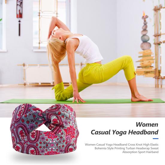 Женская повседневная повязка на голову для йоги с перекрестным узлом, высокоэластичная тюрбан в богемном стиле с принтом, повязка на голову, поглощающая пот, спортивная повязка для волос