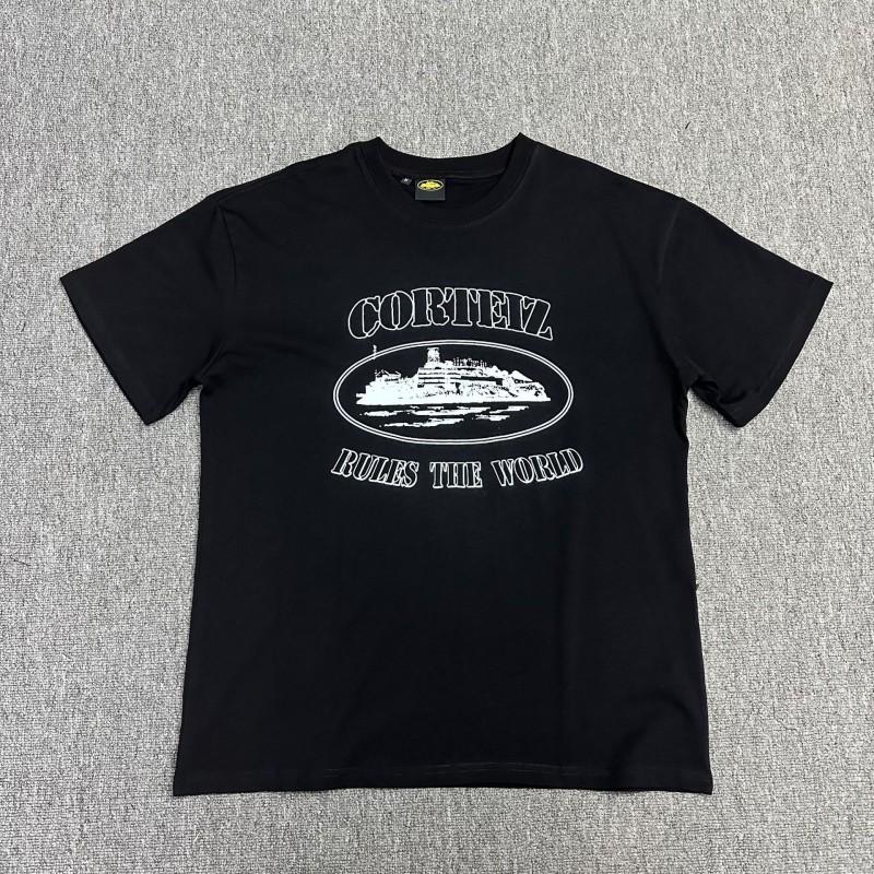 Хлопковая футболка Corteiz Streetwear Мужская Свободный крой Круглый вырез Короткий рукав Хип-хоп Графическая футболка