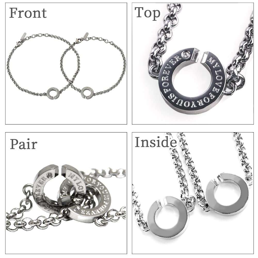 Две пары браслетов на щиколотку с плюшевым мишкой из хирургической нержавеющей стали, могут быть и парный аксессуар с бриллиантами [Close Me] Медведь, сталь, гравировка, мужской женский комплект,