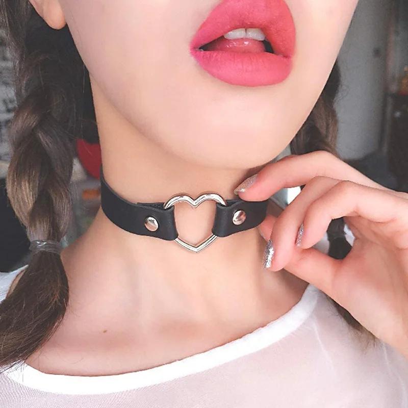 Сексуальное модное винтажное очаровательное круглое колье с готическим воротником, ювелирное изделие в подарок, готическое кожаное сердце в стиле Харадзюку, женское колье-колье в стиле панк
