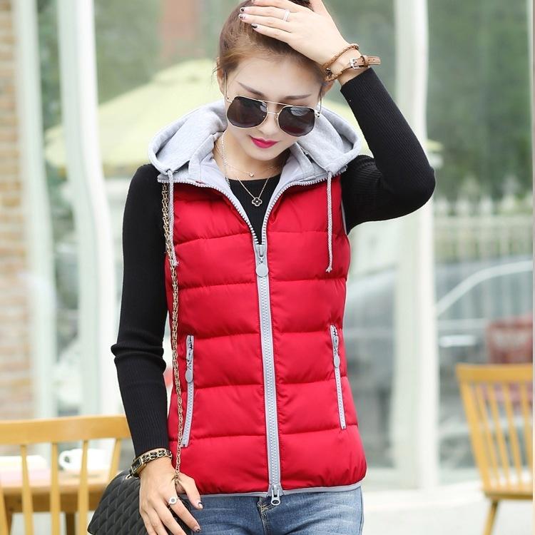 Women's Winter Warm Hooded Vest Colorblocking Sleeveless Plus Size Warm Comfortable Zipper Vest