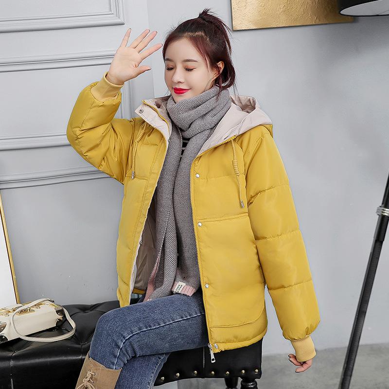 Cotton-padded Women's Short New Winter Clothes Loose Plus Size Cotton-padded Jacket Thickened Students Hooded Cotton-padded Jacket.