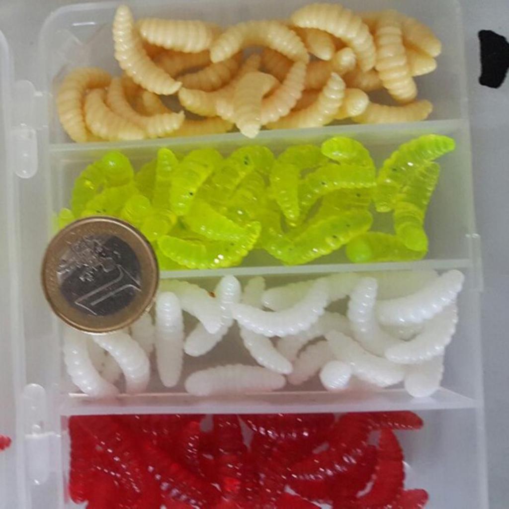 100Pcs 4 Colors Maggot Grub Outdoor Fishing Lure Worm Silicone Soft Bait Tool