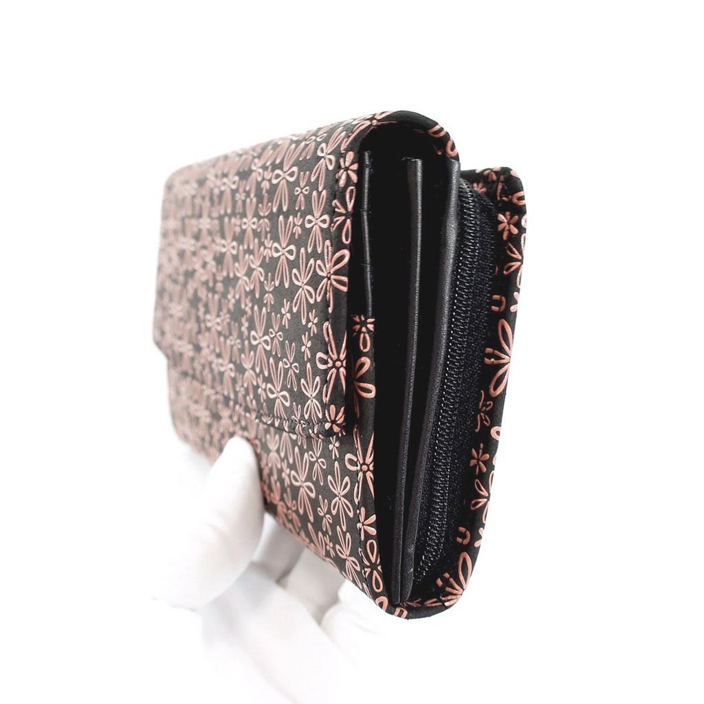 Inden Long Bundle Large Black X Pink Snow Grass Pattern [Indenya] Wallet, S, Capacity, Deerskin, Lacquer, 2310-51-160