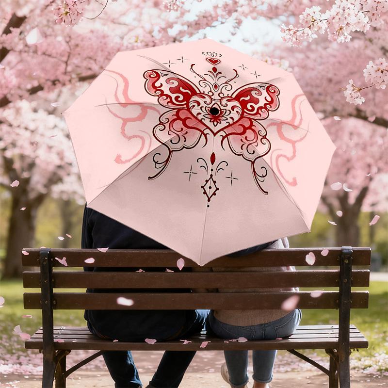 1 шт. Автоматический складной зонт-бабочка с сердцем, 8 спиц, железный каркас, подходит для путешествий, повседневного использования, на день рождения, подарок для женщин и мужчин c1231067