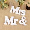 3Pcs/set White Desktop Ornaments Sign Decoration Props Mr & Mrs Wooden Ornaments  Married Party
