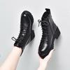 Женские ботинки зимние новые на толстой подошве кожаные ботинки черные из первого слоя коровьей кожи на шнуровке короткие ботинки повседневные ботинки на платформе