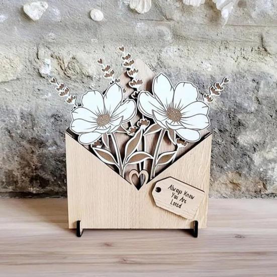 Деревянная цветочная открытка с подставками Экологичный персонализированный конверт Цветочная коробка Подарок на День матери