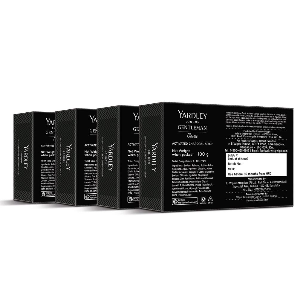 Yardley London Классическое мыло Gentleman с активированным углем, защита от микробов на 99,9% и глубокое очищение кожи — набор из 4 шт. (по 100 г)