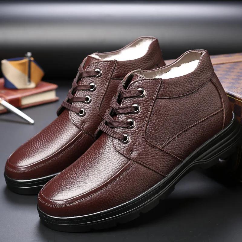 Fashion Fashion Men's Winter Snow Boots Waterproof Genuine Leather Sneakers Warm Non-Slip Shoes Black Chelsea Boots Male Ankle Booties