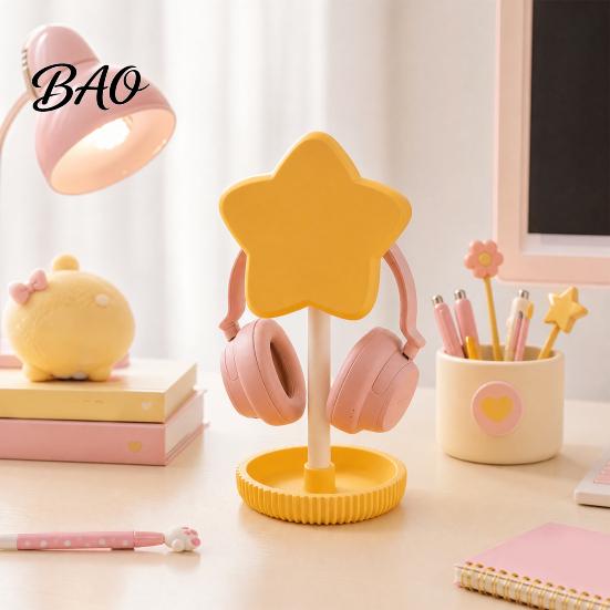 Cute Star Design Headphone Rack Stand with Storage Tray, 3D Printed PLA Headset Hanger & Desk Organizer for Small Items Organizer, Macaron Color