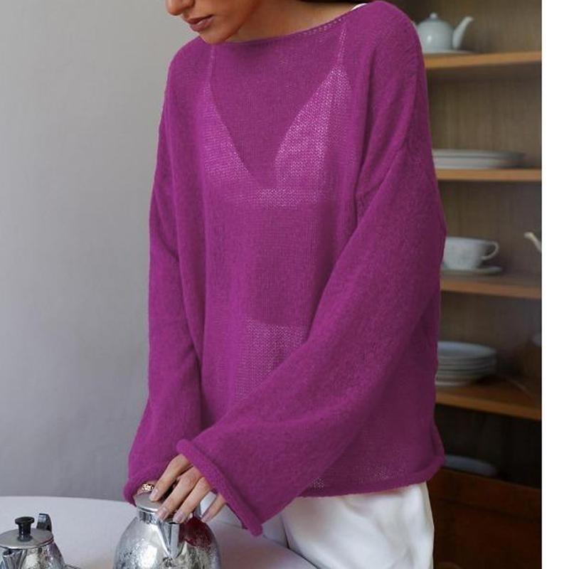 Женские прозрачные свитера с длинным рукавом, весна-осень, повседневный вязаный свитер, тонкий круглый вырез, пуловер, топы, элегантный простой трикотаж 1297