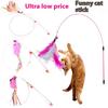 Товары для животных Длинный стержень Стальная проволока Дразнилка для кошек Перо Колокольчик Интерактивная саморазвлекательная игрушка для кошек, устойчивая к укусам
