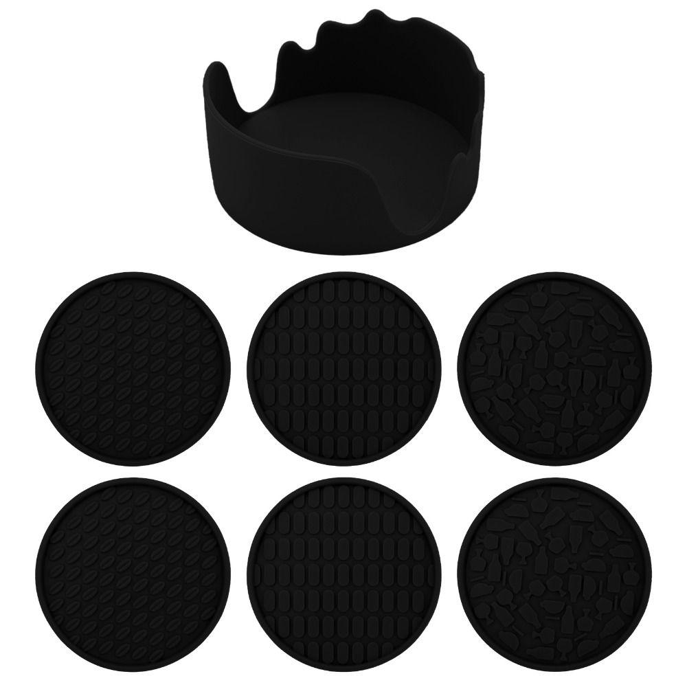 6pcs/Set Round Cup Pad Tabletop Protection Tea Mat Silicone Drink Coaster Set Hotel Restaurant