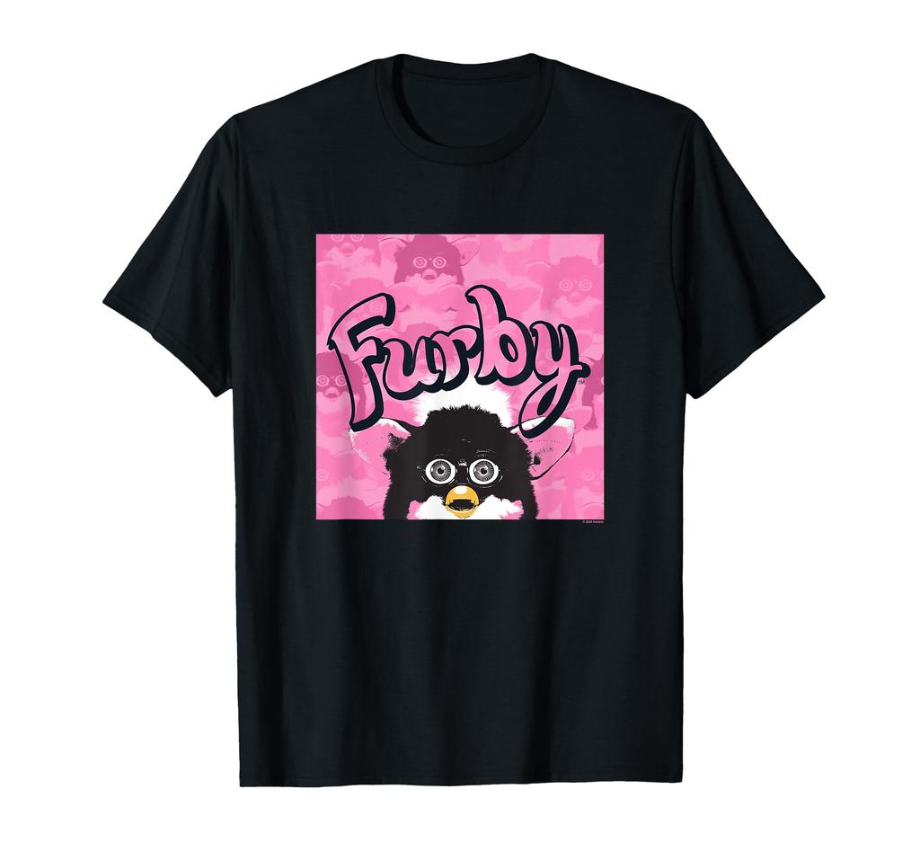Футболка Furby Розовый и Черный Ретро Акварельный Сюрприз Лицо Ферби