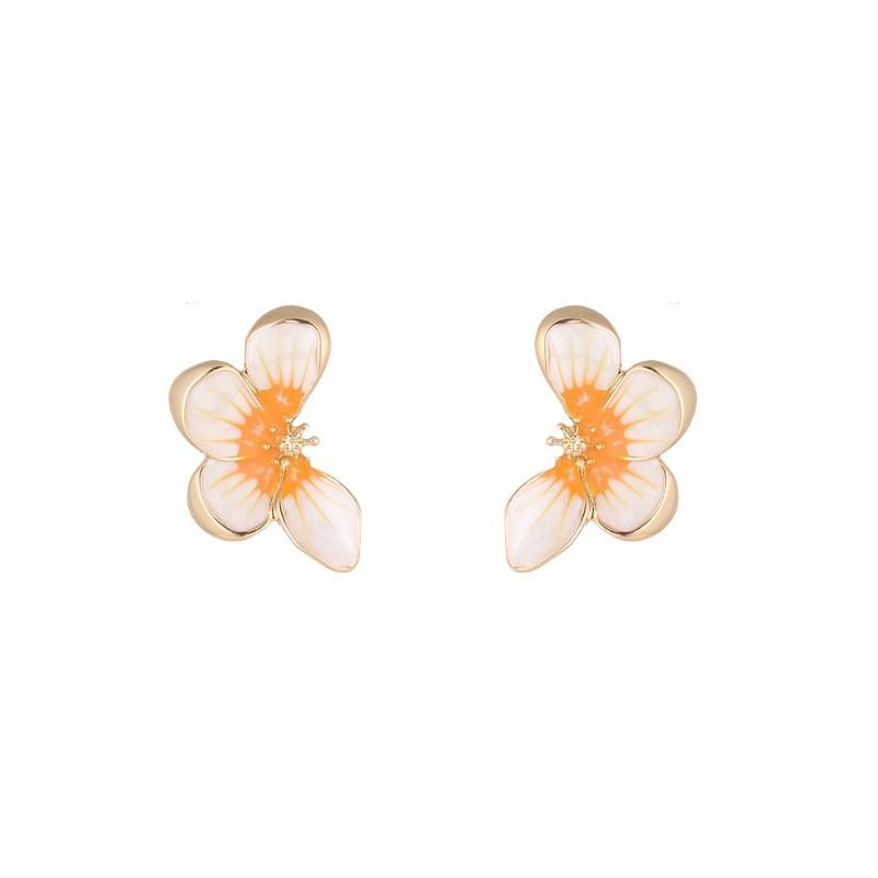 Pinkdudu Vintage Pearlescent Painted Petals Zinc Alloy Earrings Simple Stud Earrings Women Jewelry PD2362