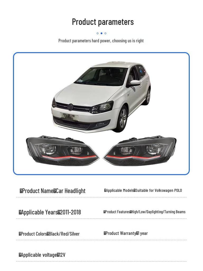 Фара в сборе для VW Polo 11-18: Двойной проектор, Динамический указатель поворота, Дневные ходовые огни