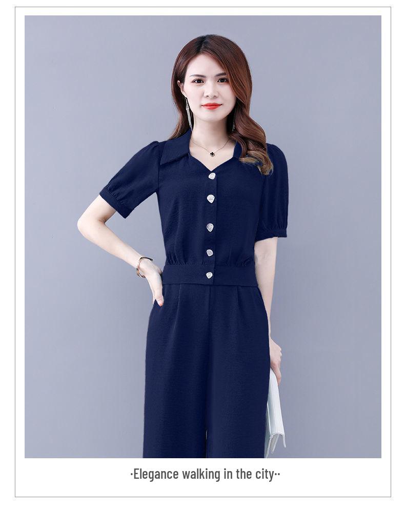 Модный женский летний шифоновый костюм-двойка 2025 - стильный омолаживающий комплект из рубашки и брюк для весны