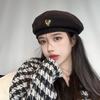 Осенне-зимние шерстяные береты в корейском стиле для женщин, ретро, универсальные, шляпы-береты с рисунком в виде сердца, элегантные однотонные береты