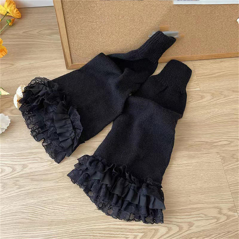 Kawaii Leg Warmers Women Aesthetic Solid Color Ruffled Lace Patchwork Calf Socks Harajuku Flare High Stockings