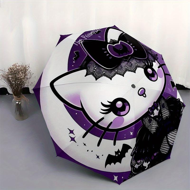 Hello Kitty,Halloween Automatic Folding Umbrella-Simple 8-Rib Design, Bright Cartoon Pattern, Durable Iron Frame, Suitable For Travel, Outdo