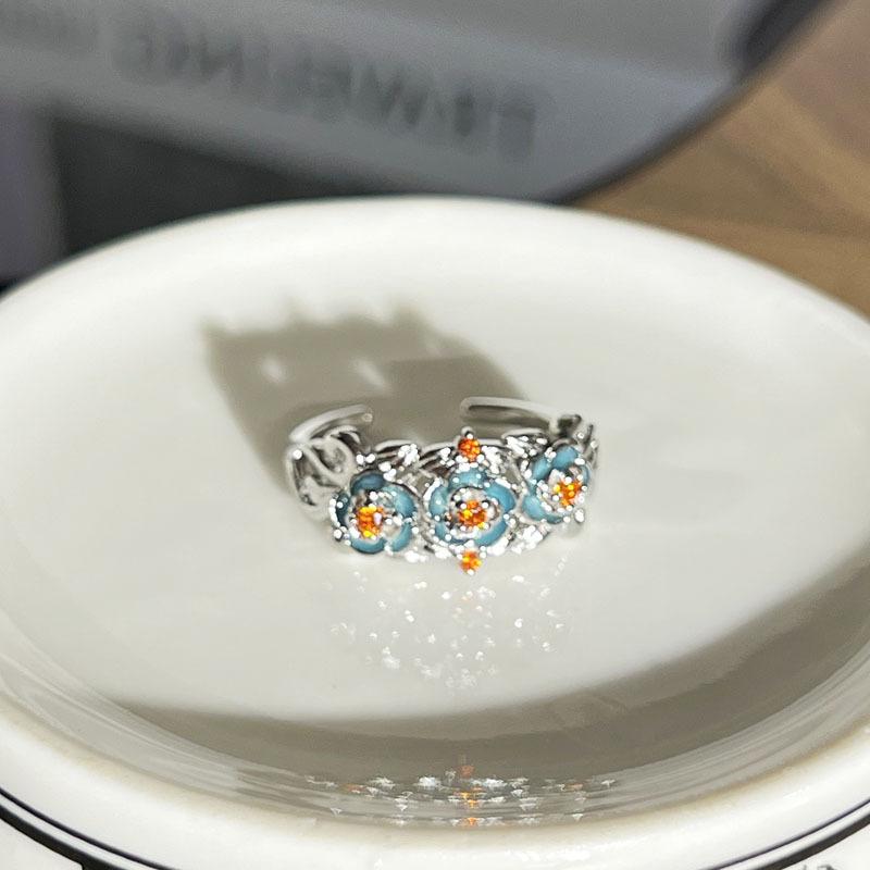 European and American fashion hollow star luxury retro ethnic style flower pleated ring femininity adjustable index finger ring