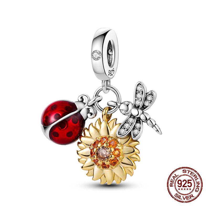 925 Sterling Silver Butterfly Tulip Iris Flower Charms Beads Fit 925 Original Bracelets Fine DIY Valentine Jewelry Gifts