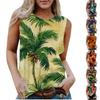 Женская повседневная футболка без рукавов с круглым вырезом и гавайским принтом