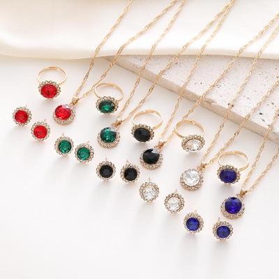Комплект женских украшений Shein с круглыми бриллиантами и цирконами, хит продаж: Ожерелье, серьги и кольцо.