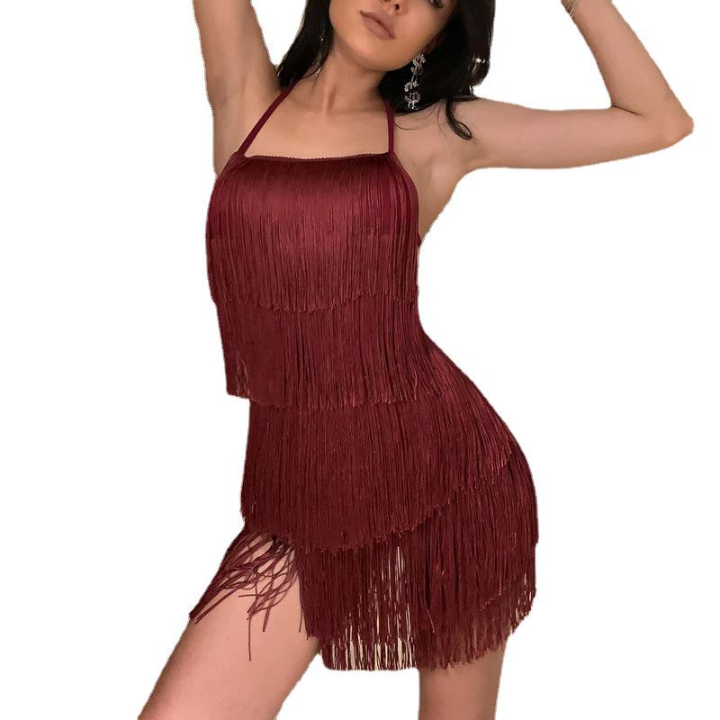 Летний комплект 2024 года с юбкой и брюками на шее и кисточками: Сексуальный дизайн с открытой спиной для женщин