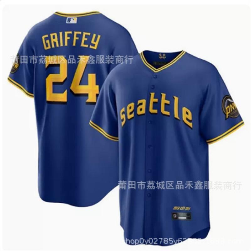 Mens Embroidered Baseball Jersey Seattle Mariners 24 Griffey Cotton Sport Top Basketball Fans