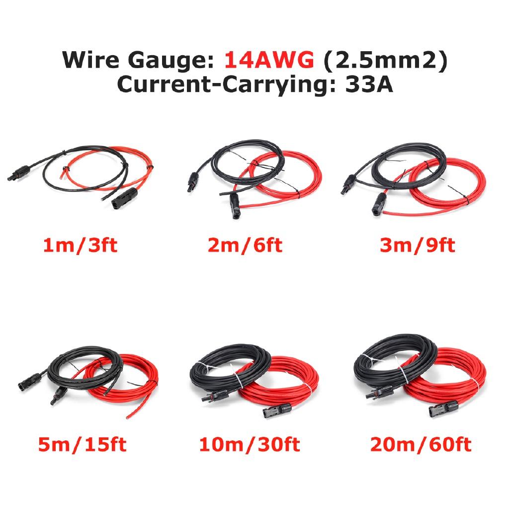 1 пара удлинительных кабелей для солнечных панелей, медный провод, черный + красный с разъемом MC4, солнечный фотоэлектрический кабель 2,5 мм 14 AWG