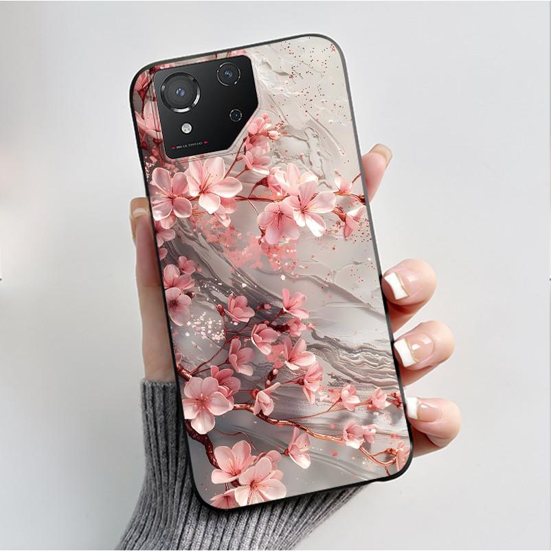 Чехол для ASUS ROG Phone 8 Чехол для ROG Phone 8 Pro Capa Мягкий Силикон Черный Корпус Чехлы для Телефона с Милым Цветочным Мультяшным Принтом