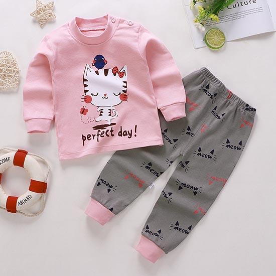 Winter Kids Long Sleeve O Neck T Shirt Pants Set Casual Baggy 2pcs Suit Cotton Cartoon Printes Outfit